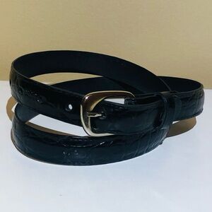 Black Leather Crocodile Print Belt. 1” wide x 40” Length. Size Medium.